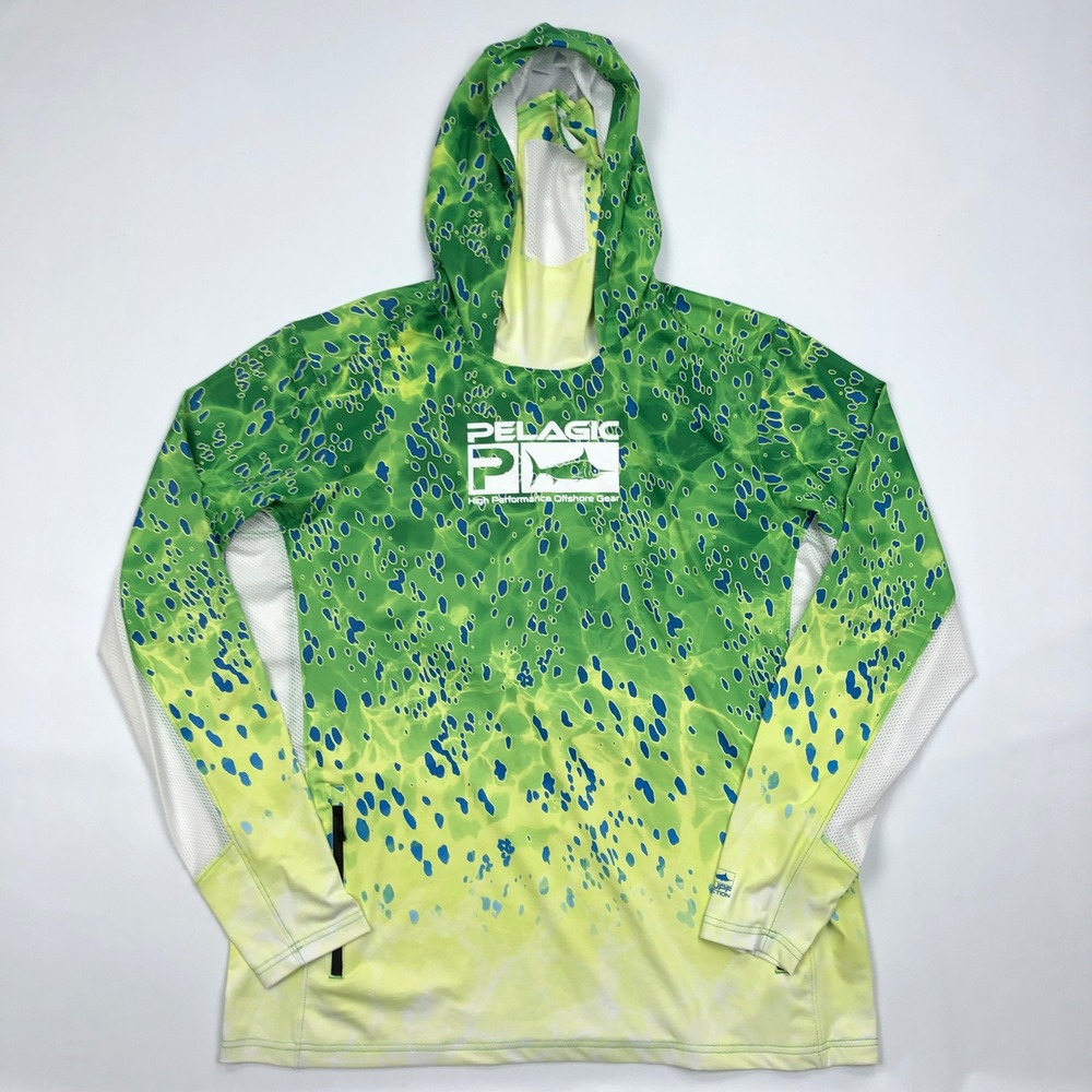 Pelagic Exo-Tech Fishing Hoodie Mens XL Green Mahi Mahi Sun Shirt UPF 50+